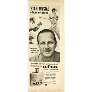 Mennen Afta Shave Skin Conditioner "STAN MUSIAL-Man of Steel" VTG Print Ad 1963